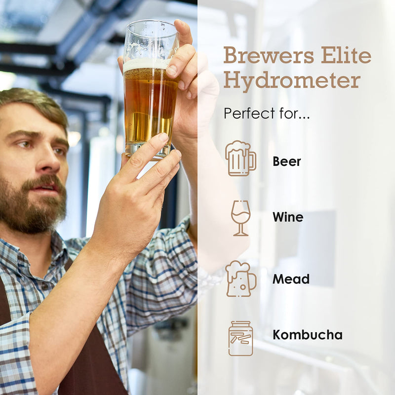 [Australia - AusPower] - Brewer's Elite Hydrometer - for Home Brew Beer, Wine, Mead and Kombucha - Deluxe Triple Scale Set, Hardcase and Cloth - Specific Gravity ABV Tester Hydrometer Set 