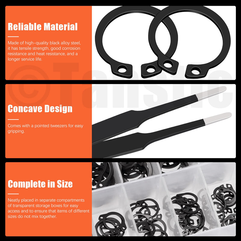 [Australia - AusPower] - Tanstic 265Pcs 21 Sizes External Retaining Rings Snap Rings Assortment Kit Snap Retaining Clip Ring Circlip C-Clip for Axles, Shafts(4mm-28mm) Black 