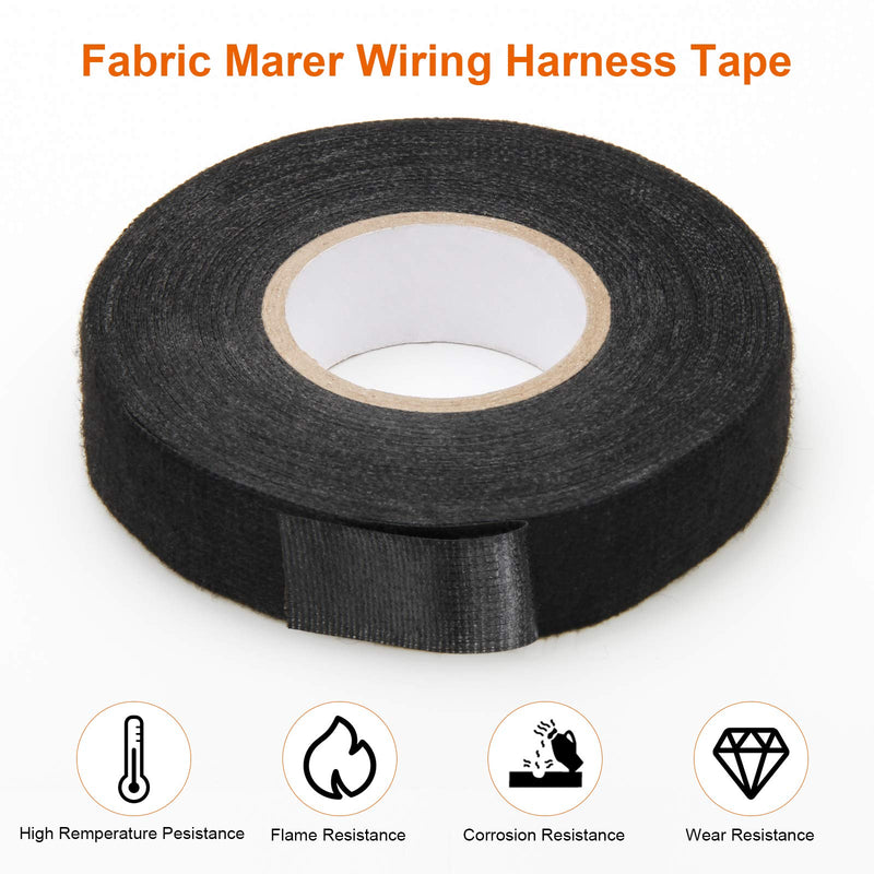 AHIER 2 Rolls Wire Loom Harness Tape, Wiring Harness Cloth Tape, Adhesive Fabric Tape for Automobile 15m/19mm