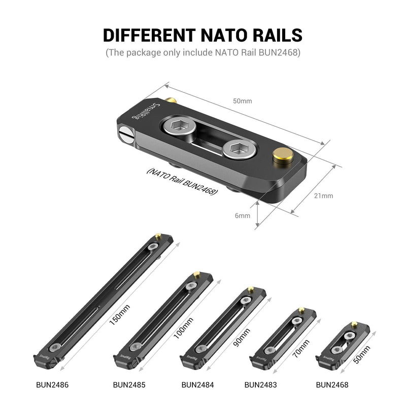 [Australia - AusPower] - SMALLRIG Universal Low-Profile Quick Release NATO Rail Safety Rail 50mm/2inches Long with 1/4'' Screws for NATO Handle Camera Cage EVF Mount – BUN2468 50 mm 