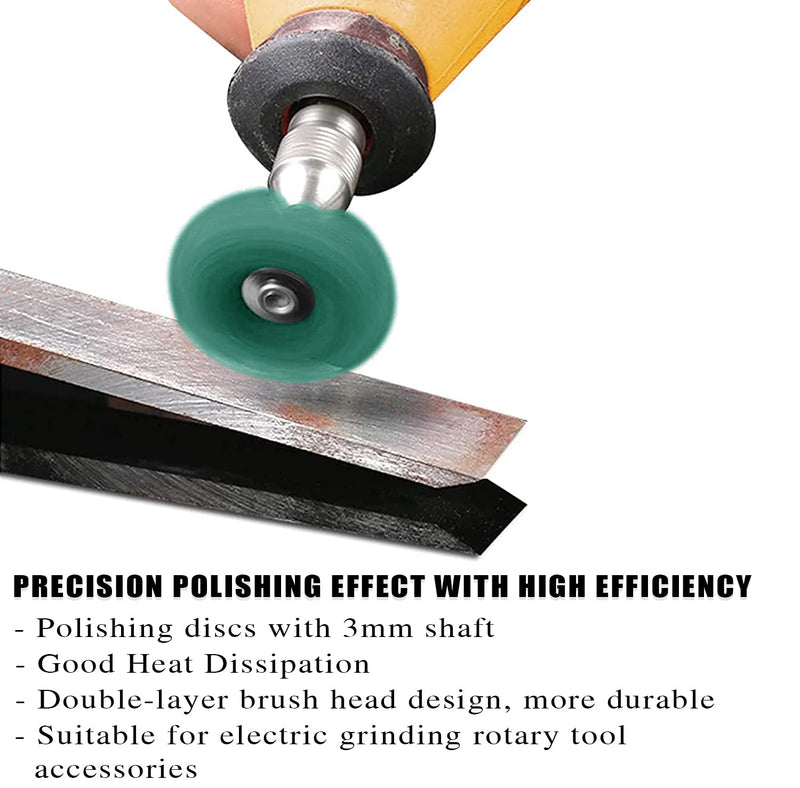 50 Pack 1 Inch Abrasive Wheel Polishing Buffing Wheel Set for Dremel Rotary Tool, Drills, 150 Grits 1/8'' (3mm) Shank Scouring Pad Abrasive Buffing Wheels for Metal, Wood, Rust Removal Green 150Grit 50PCS