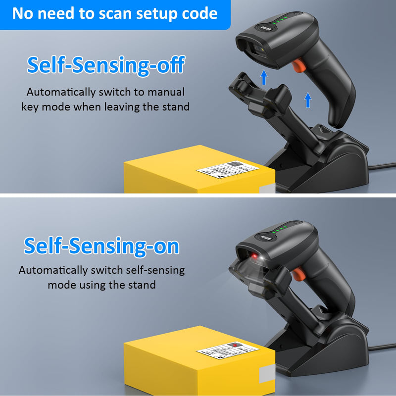 [Australia - AusPower] - Symcode QR Industrial Bluetooth Barcode Scanner with Wireless Charging Stand, Wireless 2D 1D Bar Code Scanner Drop Protection Shock Dust Proof Hands Free Auto-Sensing Stand Barcode Scanner 2D Barcode Scanner with Wireless Charging Stand 