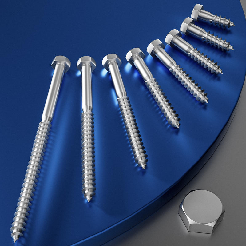 Wensilon Lag Screws Wood Screws (8PCS, 1/2"x6", Black) Hex Head Lag Bolts,(12x150) Heavy Duty Lag Screws,304 Stainless Steel Bolts 18-8 1/2"x6"