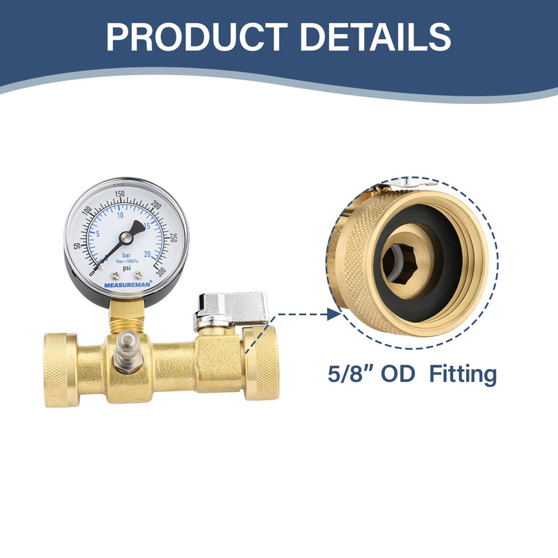[Australia - AusPower] - MEASUREMAN Air Over Water Test Kit, 2” Dial, 0-300 PSI, 1/4” NPT Top Mount with 3/4” Female Hose Connection for Leak Detection and Pressure Testing 