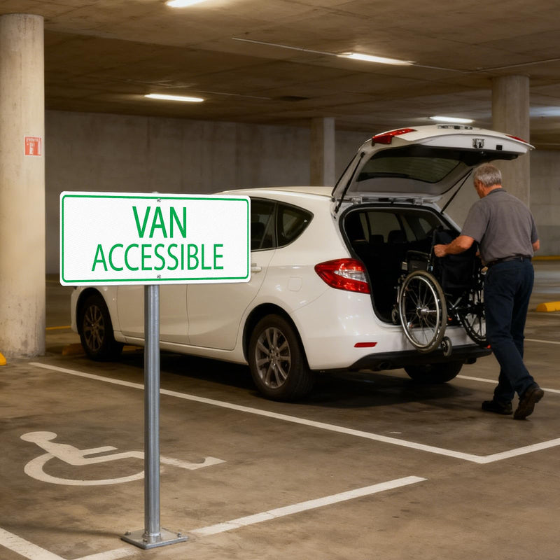 Van Accessible Sign 4 Pack Reflective Rust-Free Aluminum 18" × 6" | Pre-Drilled Holes, Waterproof for Parking Lots, Business, Indoor, Outdoor, Commercial Use