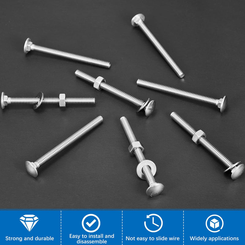 [Australia - AusPower] - Zonon 50 Sets 1/4-20 x 3 Stainless Steel Carriage Bolts and Nuts Kit Round Head Square Neck Carriage Bolts Screws and Hex Nuts and Flat Washers, Stainless 18-8 Full Thread Coverage (Silver) 1/4-20 x 3" Silver 