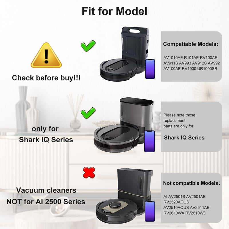 Replacement Part Accessories Compatible for Shark IQ R101AE RV1001AE UR1100SRUS AV1002AE AV1010AE RV100AE EZ RV912S Side/Sweep Brush Filter Main/Roller Brush Shell Clean Base Filter 1001- 15Pack