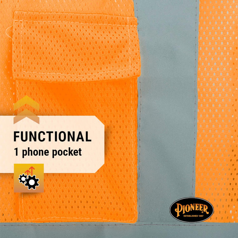 Pioneer Hi Vis Mesh Safety Vest for Men & Women - Reflective Tape - Class 2 - Traffic, Public Safety, Security - Orange
