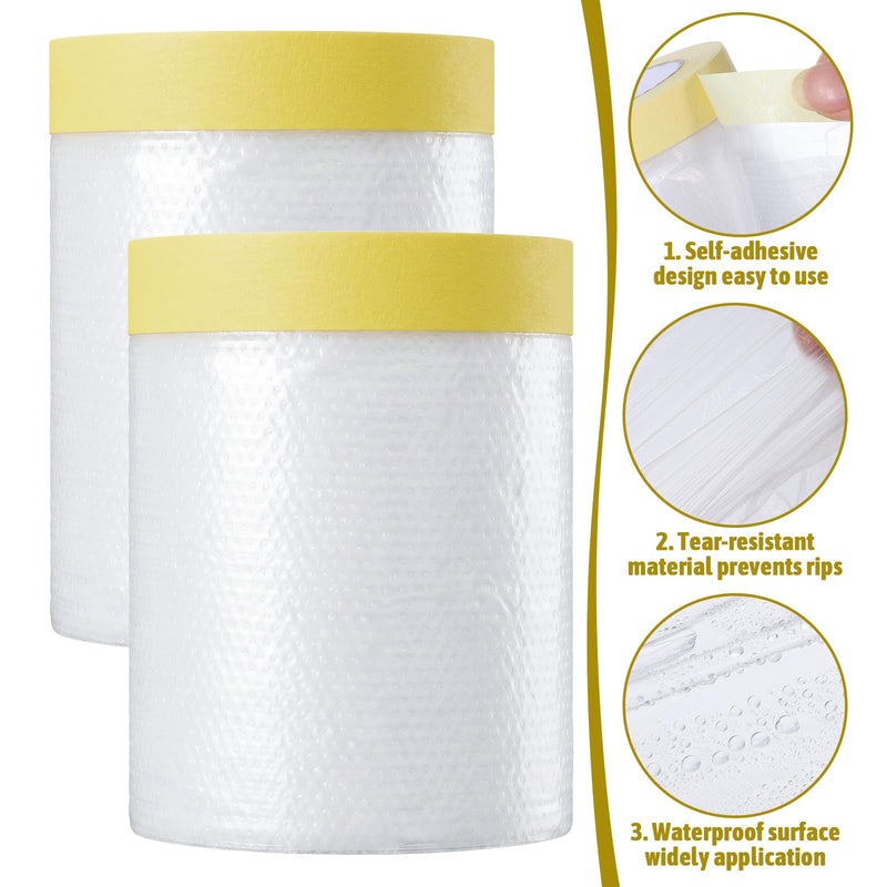 Painters Plastic with Tape, Paint Protection Film Paint Plastic Covering Pre-Taped Masking Film for Painting for Automotive & Home, Cover Walls/Floors/Windows/Cars Protection (2 Rolls