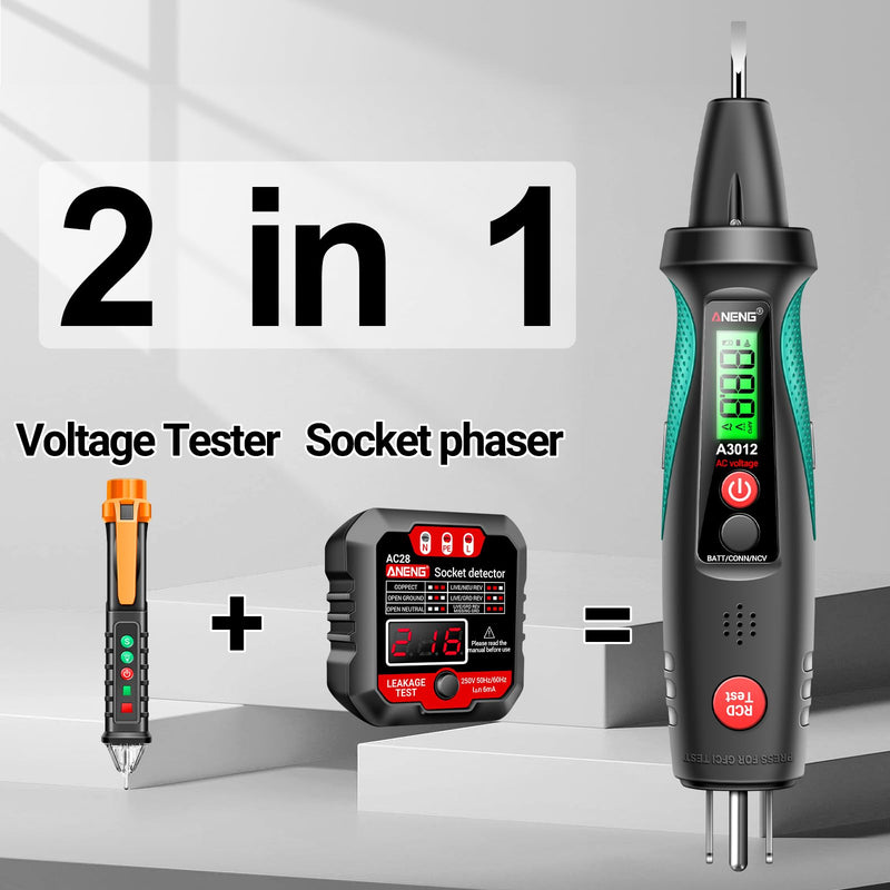 [Australia - AusPower] - ANENG Non Contact Voltage Tester&Outlet Tester Receptacle Detector with Voltage LCD Display,Power Socket Checker Automatic Circuit Tester Polarity Voltage Test Wall Plug Electrical Tools A3012 Tester 