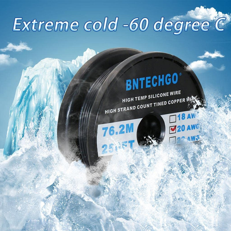 BNTECHGO 20 Gauge Silicone Wire Spool 250 ft Black Flexible 20 AWG Stranded Tinned Copper Wire silicone wire 250ft silicone wire black