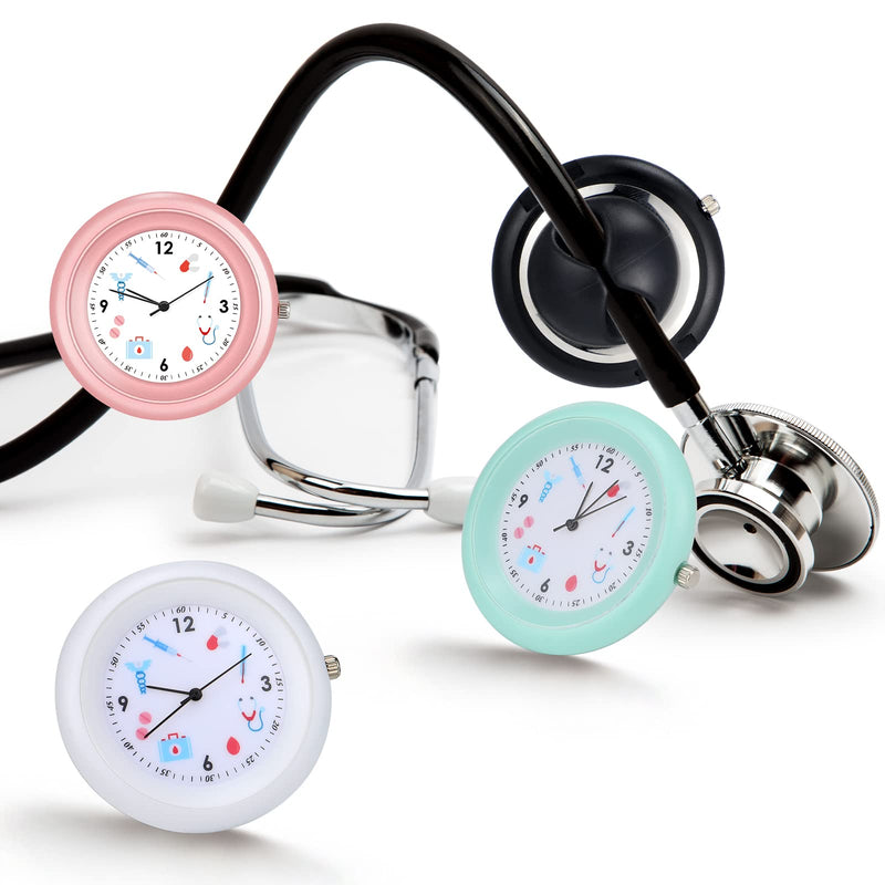 [Australia - AusPower] - Janmercy 4 Pcs Stethoscope Watch with Medical Symbols for Doctor Clinic Staff Tunic Nurses stethoscope clock Watches Clip on Watch Lightweight Frame nursing stethoscope accessories 