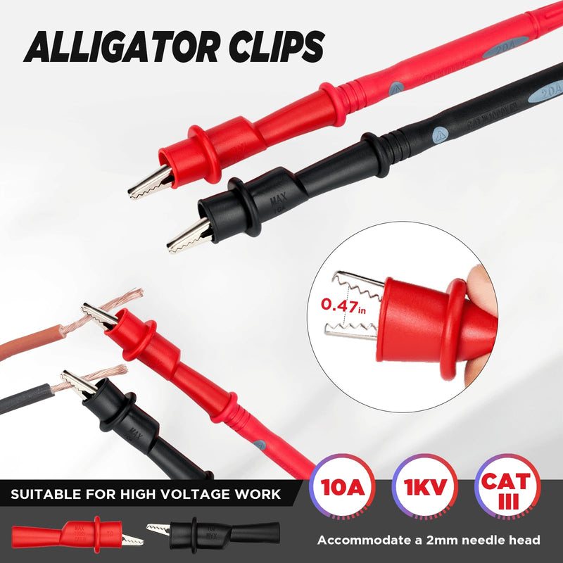 [Australia - AusPower] - PowerBear 26PCS Multimeter Test Leads Kit with Replaceable Wire Piercing Probes, Alligator Clips, Test Hook, Test Tweezer, Needle Probes for Digital Clamp ML-26PC 
