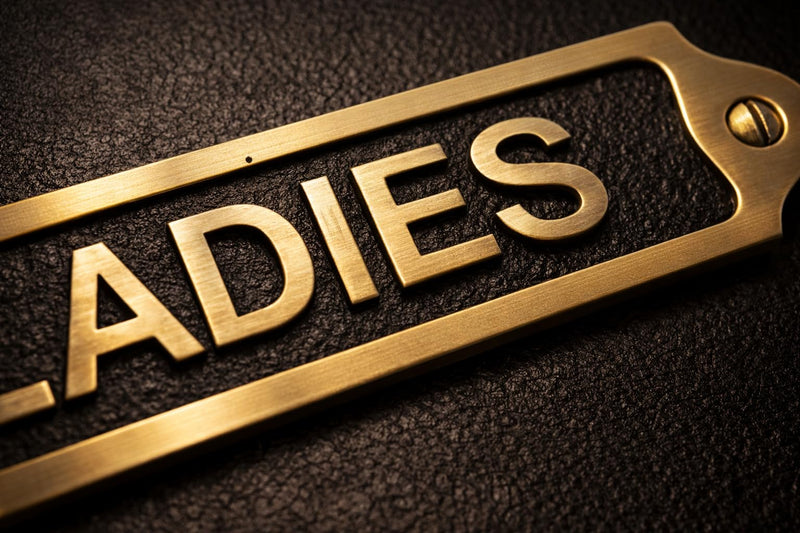 LADIES Brass with Black Door Plaque Sign | Metal Toilet Washroom Door Sign with Engraved Lettering | Wall & Door Name Plate with Mounting Screws for Home Office Shop | 22 x 5 cm | LADIES