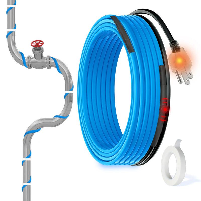 MAXKOSKO 30 Ft. 120 V Heating Cable for Pipe Freeze Protection, Self-Regulating Heat Tape for Water Pipes for Metal and Plastic Pipes, Energy-Saving Heat Trace Cable Keeps Water Flowing at -40 °F Single-Light (Classic) 30-feet