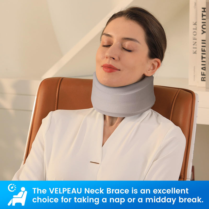 [Australia - AusPower] - Velpeau Neck Brace for Neck Pain and Strong Support, Soft Cervical Collar for Sleeping Upright, Snoozing - Stabilizes & Relieves Pressure in Spine for Women & Men (Grey, M: 13.5-16.5" / 3" Depth) 3 Inch (Pack of 1) 