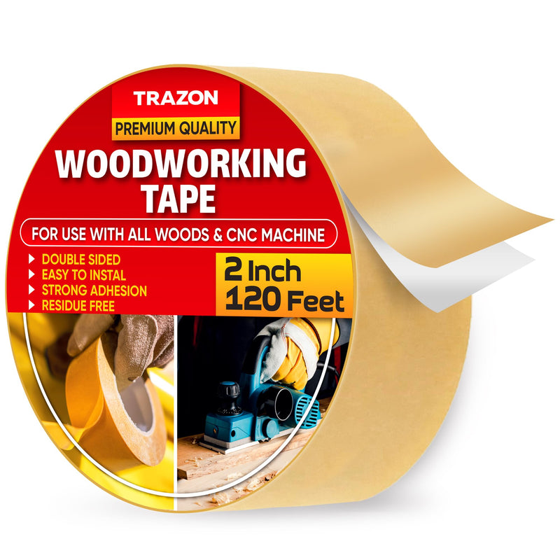 Trazon Double Sided Woodworking Tape Super Strong, 2 Inch x 120 Feet, Wood Crafter Sticky Tool, Two Side Adhesive for Router Templates and CNC Machine, Removable & Residue Free 1 2 Inch x 120 Feet, 1 Pack