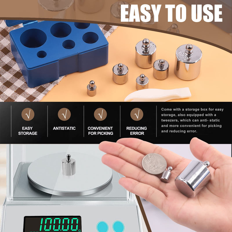 [Australia - AusPower] - Wokape 7 Pieces 5 Sizes 5g 10g 20g 50g 100g Precision Steel Scale Calibration Weight Kit Test Weights Kits with Tweezers for Jewelry Scale and Digital Scale 