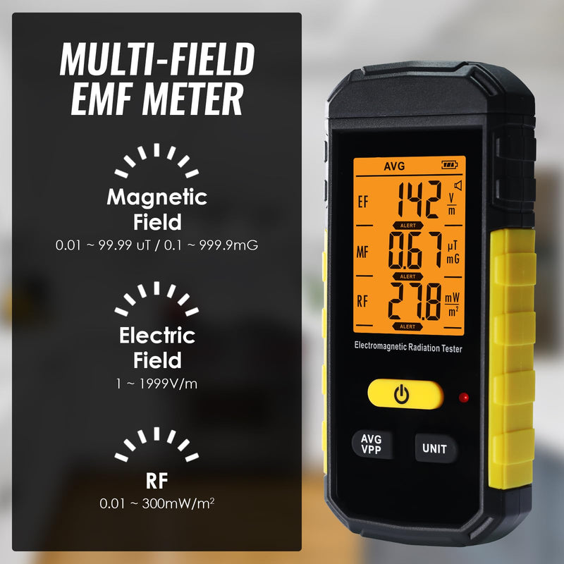 [Australia - AusPower] - 3-in-1 EMF Detector, EMF/RF Radiation Meter Electromagnetic & Radiofrequency for EF, RF, MF with Field Tester Data Hold, 3-Color Sound Light Alarm, EMF Reader Home & Industrial EMF Safety Meter Advanced 3-in-1 EMF Meter 