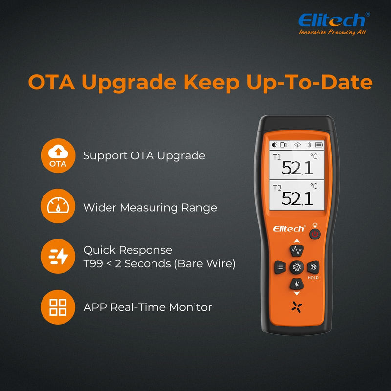 [Australia - AusPower] - ICT-220 Double Thermocouple Thermometer, High Precision K-Type Temperature Sensor with App, Fast Response Time, Suitable for Refrigeration, Vehicle Maintenance and Heat Pump Industry 