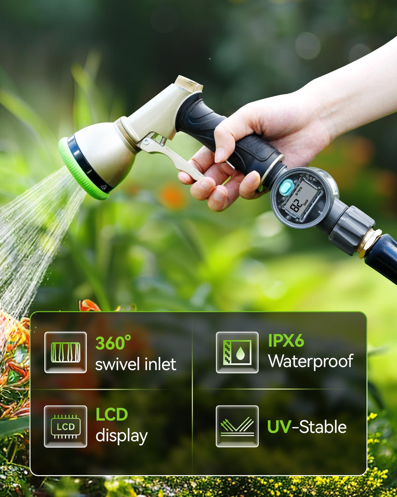 [Australia - AusPower] - RAINPOINT Water Flow Meter, ±5% Accuracy, Measure Consumption and Flow Rate up to 9999.9 Gallon/Liter, Water Meter for RV, Garden Hose, Pool, Lawn Sprinkler & Nozzle Sprayer Plastic 