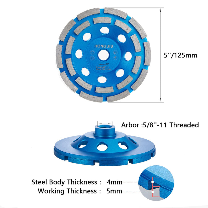 [Australia - AusPower] - 5 Inch Diamond Cup Grinding Wheel,5/8"-11 Arbor Concrete Grinder Wheel Double Row for Concrete Masonry Granite Marble Stone 5 Inch 