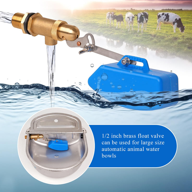 1/2 inch Brass Float Valve, Water Float Ball Valve with Adjustable Arm, Automatic Fill and Shut Off Water Tank Float Valves for Ponds, Water Trough, Aquaculture, Reservoir (2, blue) 2