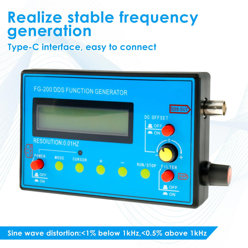 [Australia - AusPower] - FG-200 DDS Function Generator 1-500kHz USB Ultra Accuracy Stability 140 x 80 x 26 mm Frequency Generator with Schumann Wave Generator Function Signal Generator Signal Generator Function Generator 