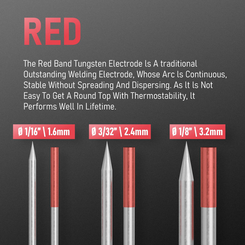 YESWELDER TIG Tungsten Electrode Pre-Sharpened Welding Tungsten 3/32" x 7" (Red, WT20/EWTh-2) 10-pk 3/32'' Red