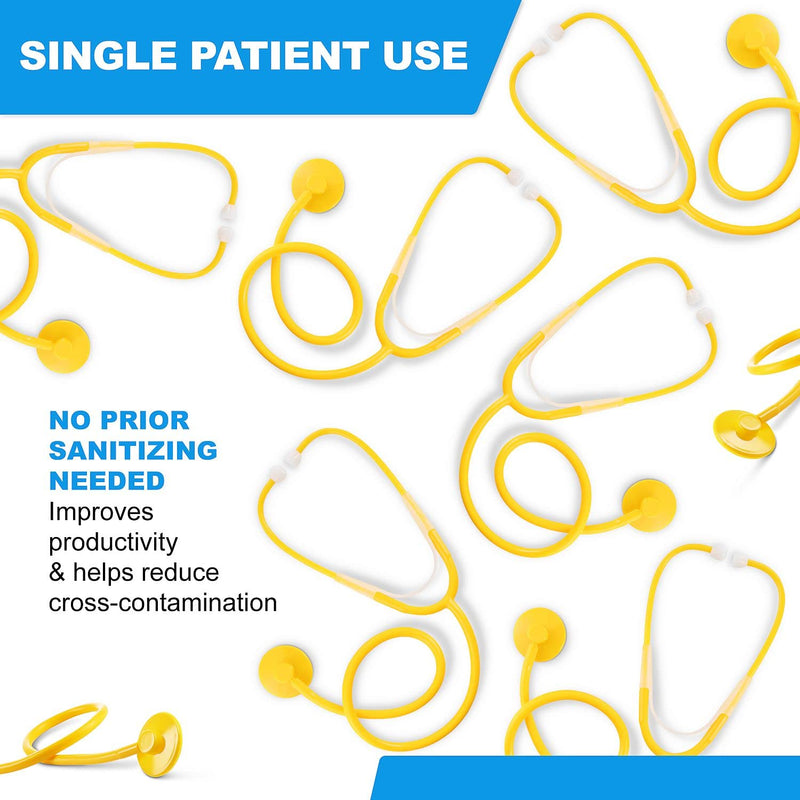 [Australia - AusPower] - PrimaCare DS-9294 Disposable Stethoscope with Sound Sensitive Chestpiece and 22" PVC Tubing, Yellow, Pack of 10 