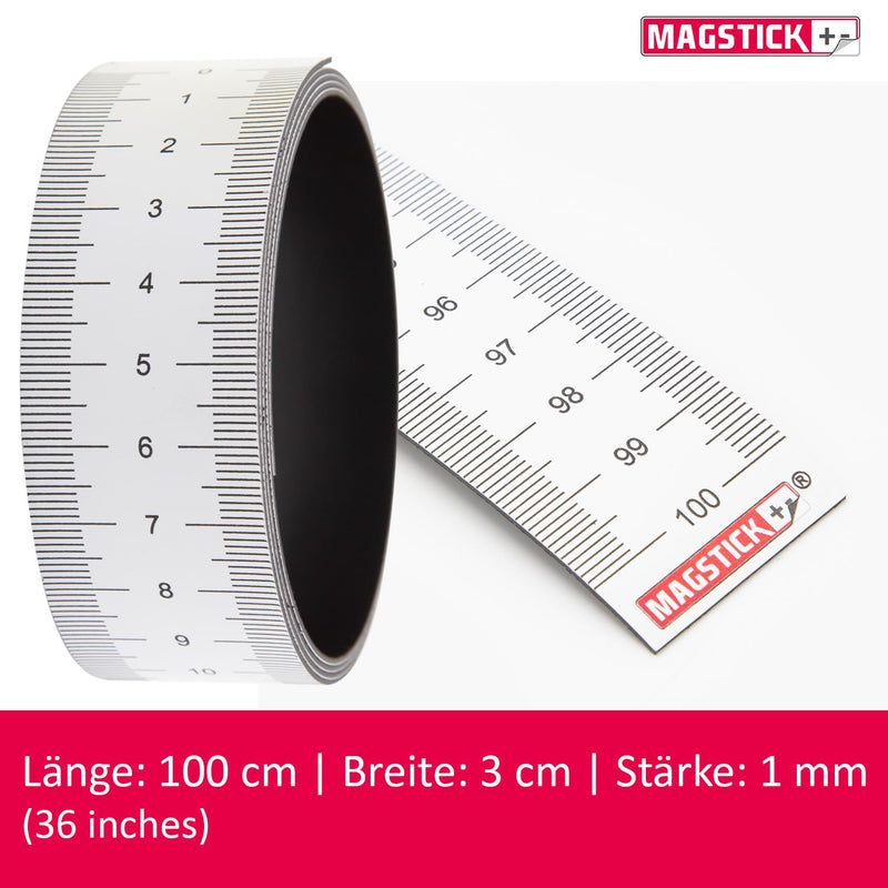 Magstick mag203 Magnetic Tape Measure 1 Meter White Flexible | Ruler Magnetic Labeling Tape Tool Flexible Tape Measure 100 cm Magnetic Back Flexible Magnetic Tape 1 mm 2-1000 x 30 mm