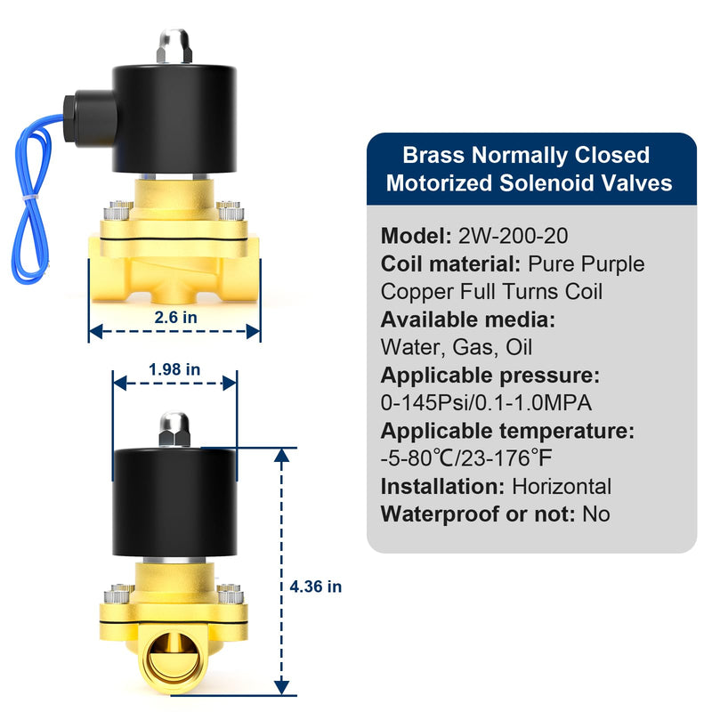 [Australia - AusPower] - TAILONZ PNEUMATIC 3/4 Inch NPT 12V Brass Electric Solenoid Valve 2W-200-20 Normally Closed Water, Air, Diesel DC12V 3/4" 