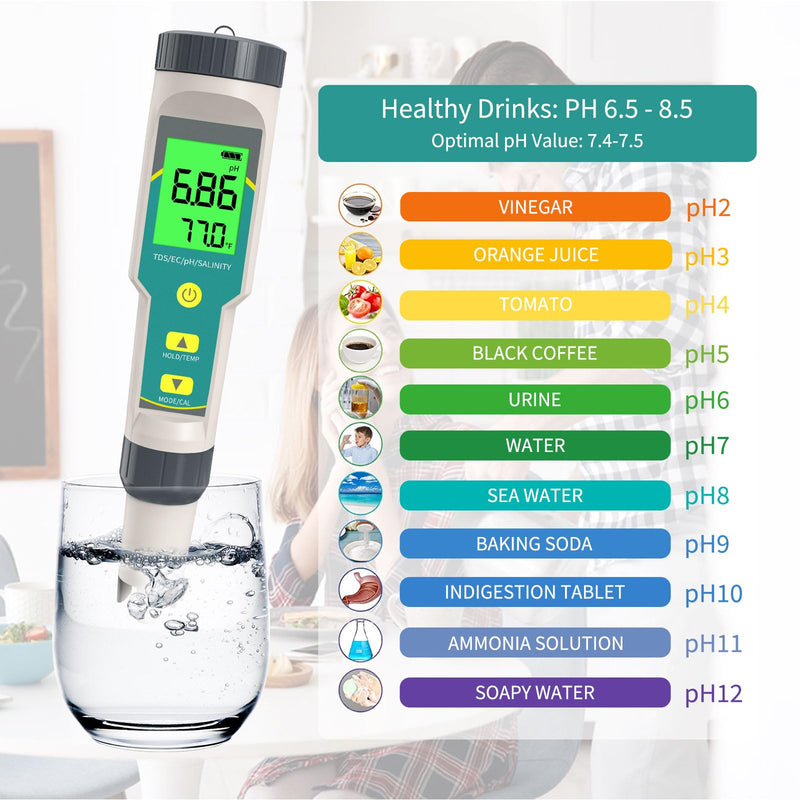 [Australia - AusPower] - Digital pH/TDS Meter with ATC Water pH Tester, 5 in 1 pH TDS EC Salinity Temp 0.01 Resolution, High Accuracy Water Quality Tester for Water, Wine, Pool, Aquariums 