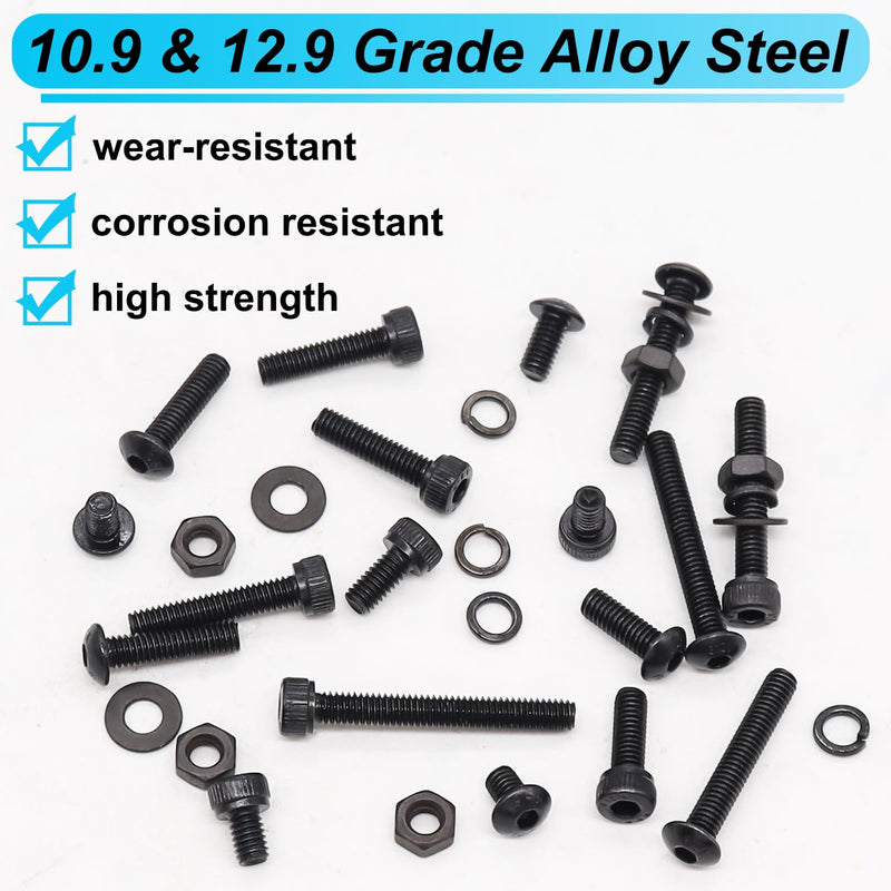 [Australia - AusPower] - 350PCS M4 x 6/8/12/16/20/25/30mm Hex Socket Head Cap Screws Bolts Nuts Washers Assortment Kit + 1260PCS Black M4 Screw Kit, 6-40mm Button Head Screws and Socket Head Screws 