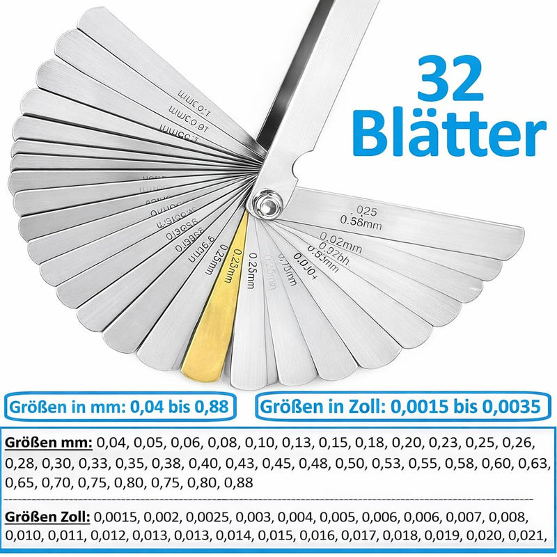 Precision Probe Gauge, 32 Sheets, Stainless Steel, Valve Clearance & Gap Measurement, Probe Blade Gauge with mm & Inch Scale, Foldable Measuring Gauge for Workshop, Car & Precision Mechanics 1