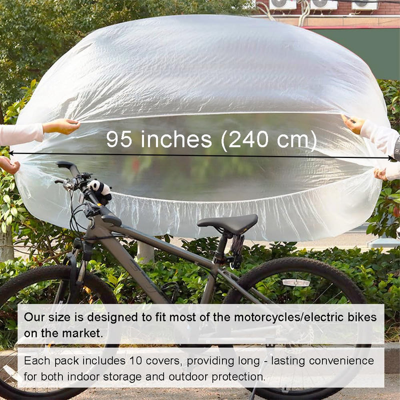 [Australia - AusPower] - Ouliget Disposable Clear Bike Covers, Waterproof Protection Dust Outdoor Rain Cover,Garage Storage Bag for Bicycles Mountain Bikes Electric Scooters Motorcycles,95 Inches,10 Pieces 95 Inches 