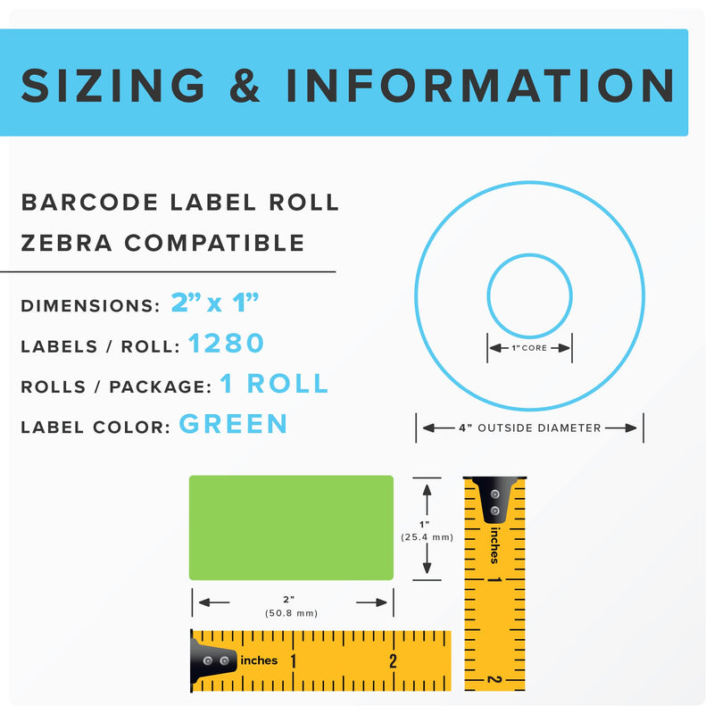 Zebra Green Barcode Labels 2" x 1 (LV-56001G)