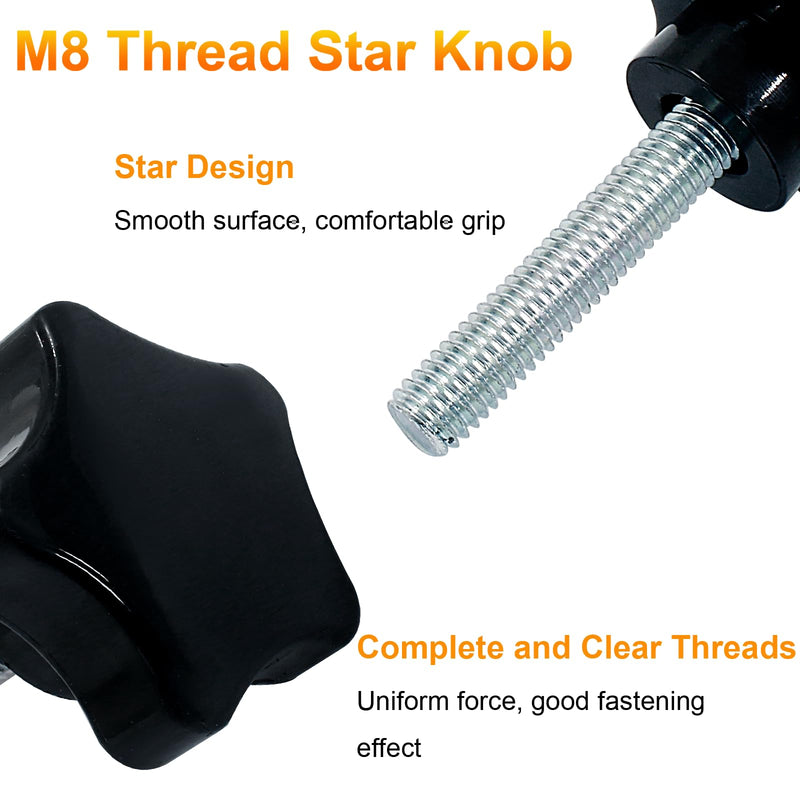 [Australia - AusPower] - 2 Pcs Star Hand Knob Tightening Screw M8x40mm Clamping Knob Screw Knob Handle for Umbrella Base Replacement(Black) M8*40(Star) 