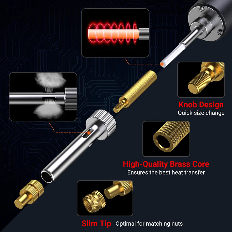 Thread insert set for heat insertion – 181 pieces with 60W digital soldering iron, stand, tweezers & M6 nuts, screws & covers for plastic thread repair and DIY projects