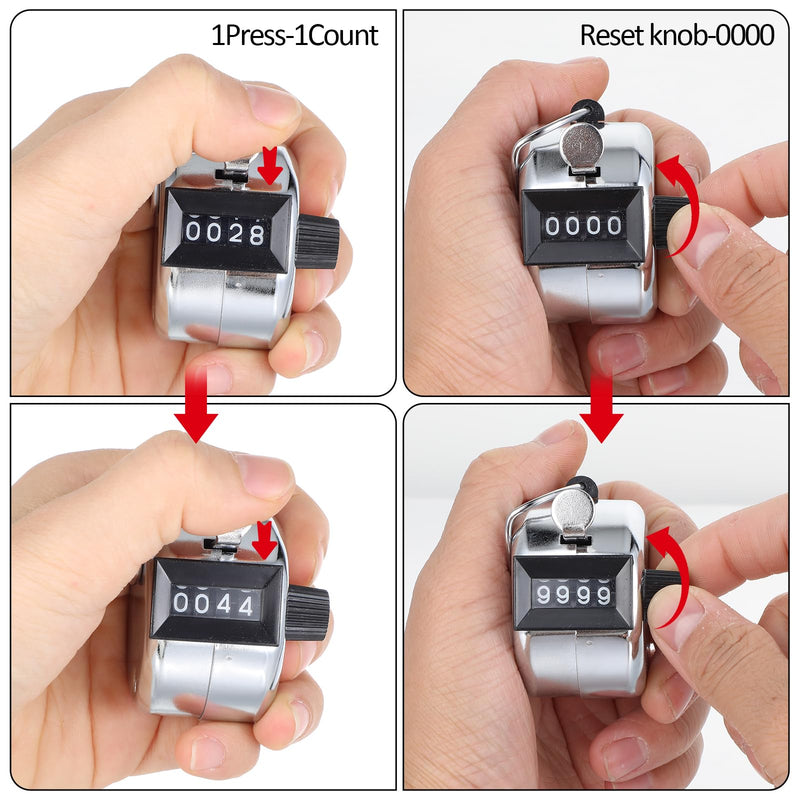 [Australia - AusPower] - 12 Pcs Hand Tally Counter 4-Digit Lap Counter Clicker, Manual Mechanical Handheld Pitch Click Counter with Finger Ring for School Golf & Knitting Row Croche 