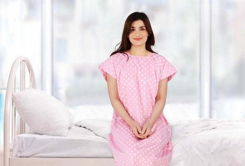 [Australia - AusPower] - Utopia Care Women's Hospital Gown Soft Comfortable and Stylish Patient Gown Small-Medium Polkadots Pink 
