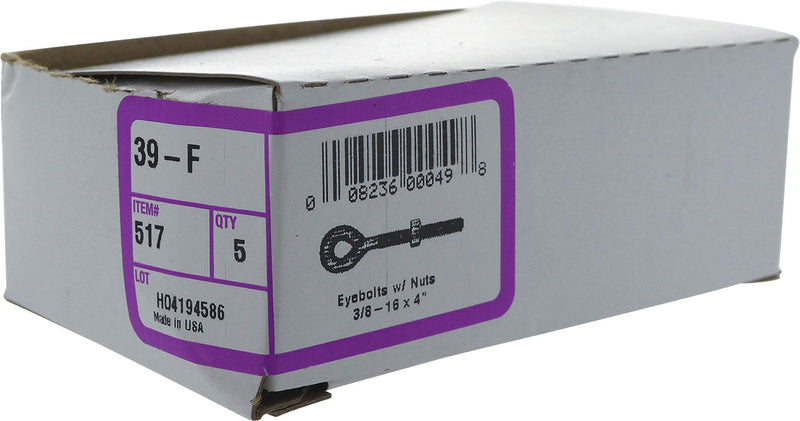 [Australia - AusPower] - 517 (3/8" x 4" Overall Size) #6 Eye Bolt with Nut, Zinc, 5 Pieces 