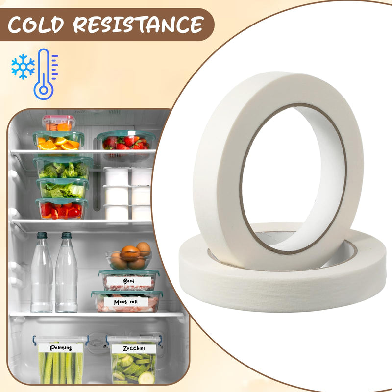2 Rolls Writable Freezer Tape, 55 Yards Removable Refrigerator Labels, Easy Tear Masking Tape, Low Temperature Resistant Residue Free for Kitchen Food Containers Dispenser (White)