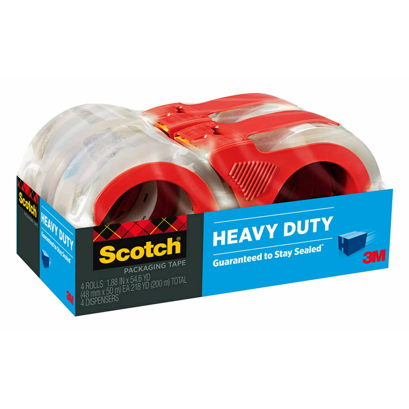 [Australia - AusPower] - Scotch Heavy Duty Shipping and Moving Packing Tape, Clear, Packing and Moving Supplies, 1.88 in. x 54.6 yd., 4 Tape Rolls with 4 Dispensers 4 Rolls 