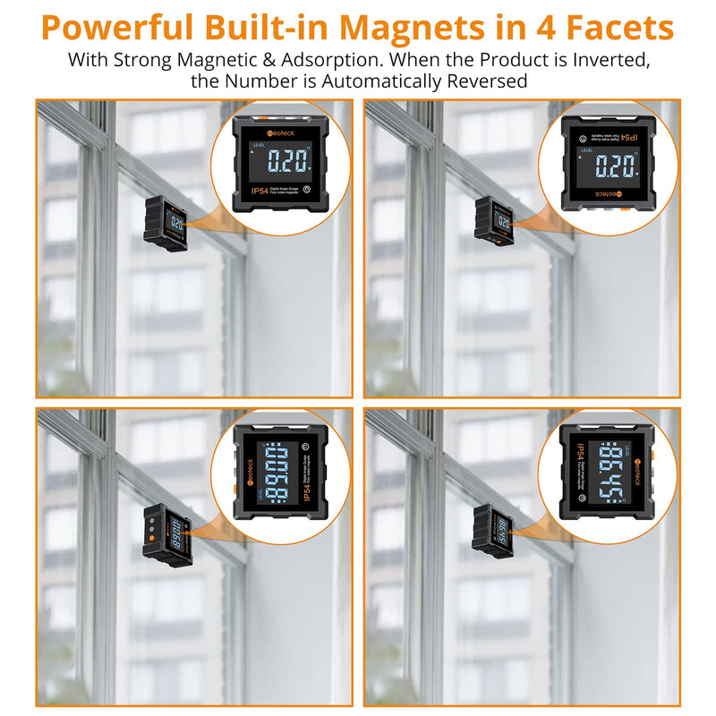 Neoteck Digital Level Box LCD Protractor IP54 Waterproof with All-Sided Magnetic Backlight Inclinometer for Woodworking, Construction, Automotive Maintenance Industry (Battery Included)