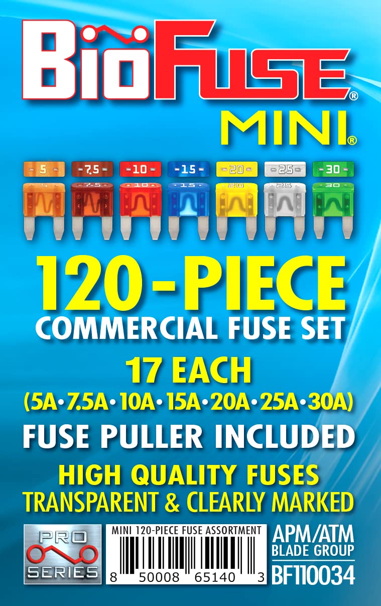 MINI APM ATM 120 Piece Automotive Car Fuse Assortment Glove Box Set (119 Mini Blade Fuses + Fuse Puller) 5A 7.5A 10A 15A 20A 25A 30A