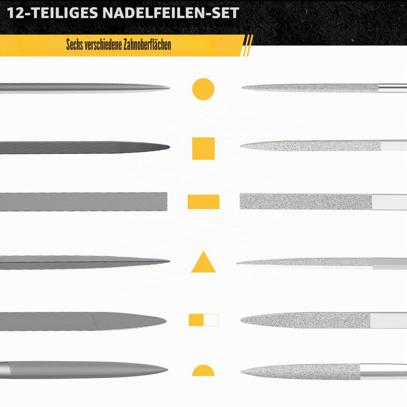 Tarist Needle Files, Key Files 12-Piece with Tool Bag, Small File Set Includes 6 Metal Needle Files and 6 Diamond Needle Files for Metal, Jeweler, Wood, Soapstone and Plastic Needle files, 12 pieces