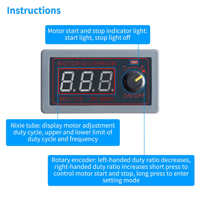 [Australia - AusPower] - ZK-BMG DC Motor Speed Controller, DC Motor Controller 9V-60V/12A/500W DC Encoder, PWM Control Adjustable Speed Variable Rotary Switch PWM Signal Generator Module 
