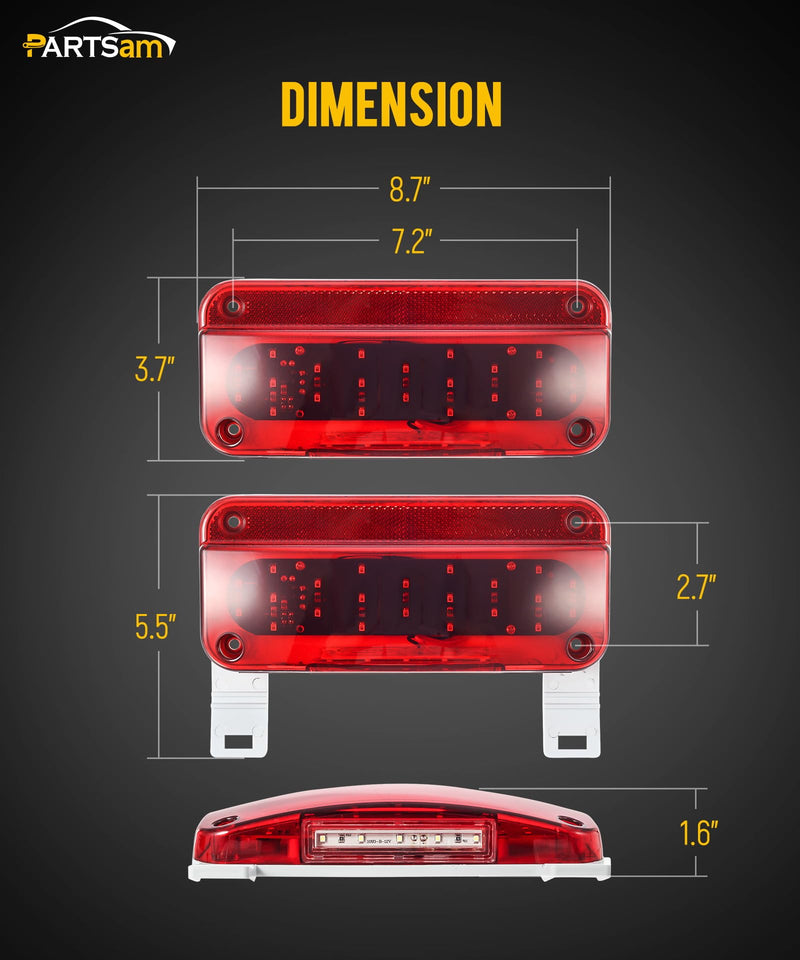[Australia - AusPower] - Partsam Rectangular Red LED RV Camper Trailer Stop Turn Brake Tail Lights White License Plate Light 49 LED with License Bracket Holder and White Base 12V Sealed w Reflex Surface Mount (Left + Right) Red Lens 