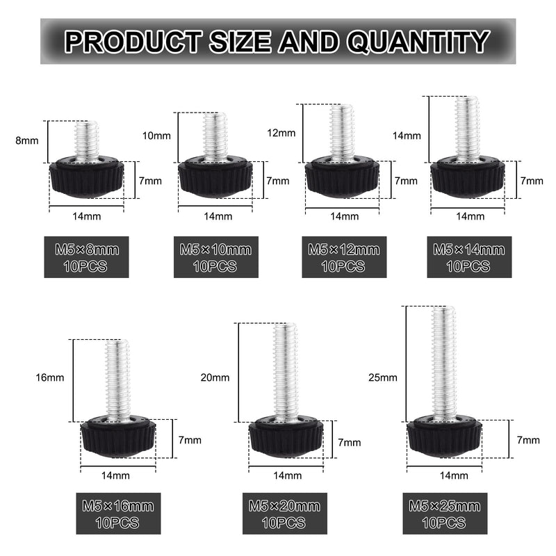 [Australia - AusPower] - OCR 70PCS M5 Thumbscrew Set Carbon Threaded Knurled Knob Mounting Screw Grip Knobs Handle Bolts Round Clamping Screws Hose Clips for Kinds of Stand and Machine 70 